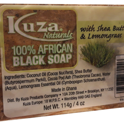 African Black Soap - Kuza Naturals Lemongras 100% African Black Soap 114g