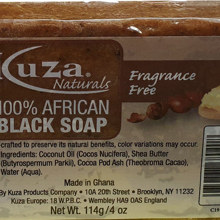 African Black Soap - Kuza Naturals Fragrance Free 100% African Black Soap 114 g