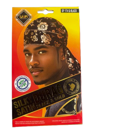 Saifi Silky Durag Sakin Black and Gold SF174-G-Black