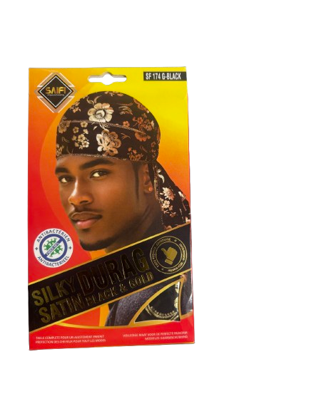 Saifi Silky Durag Sakin Black and Gold SF174-G-Black