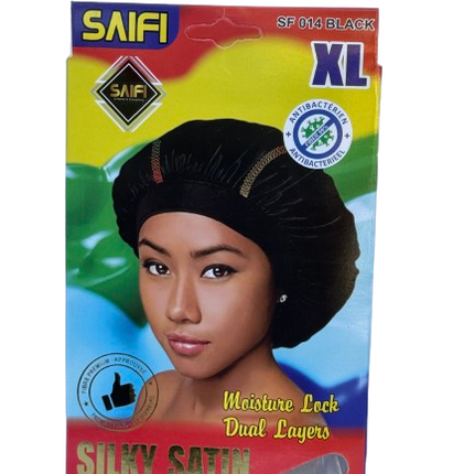 Saifi Silky Satin Sleep Cap SF014 BLACK XL