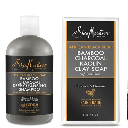 Shea Moisture African Black Soap Bamboo Charcoal verzorgingsset 4 stuks - Africa Products Shop